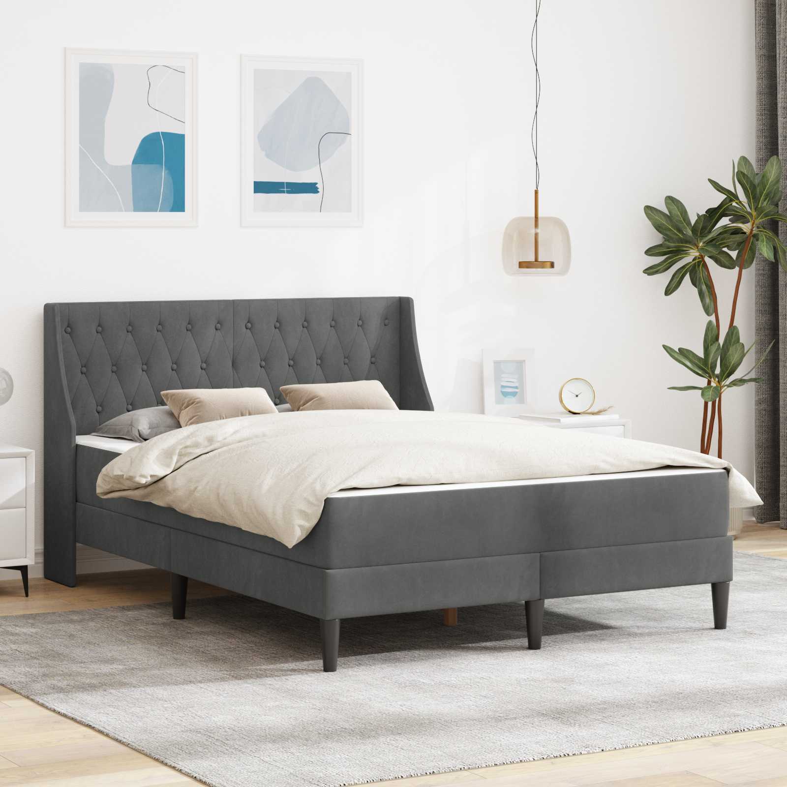 Struttura letto con materasso Grigio scuro 180 x 200 cm Velluto | homemem39