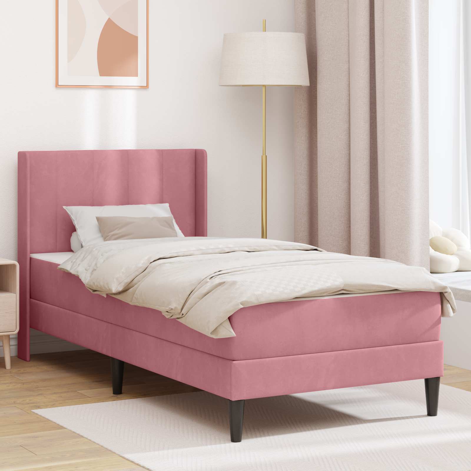 Struttura letto con materasso Rosa 80 x 200 cm Velluto | homemem39