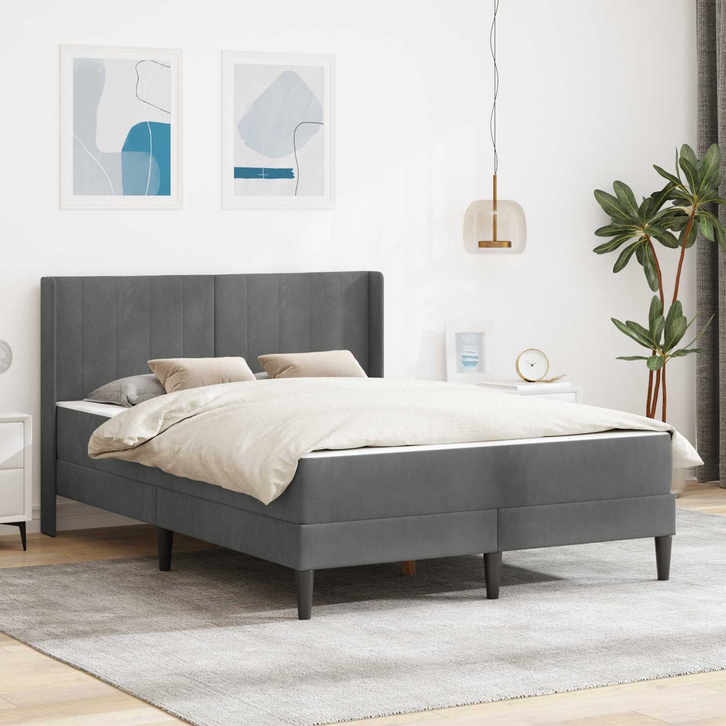 Struttura letto con materasso Grigio Scuro 140 x 190 cm Velluto | homemem39