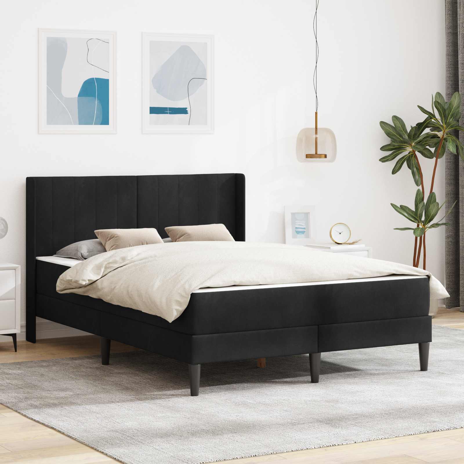 Struttura letto con materasso Nero 160 x 200 cm Velluto | homemem39