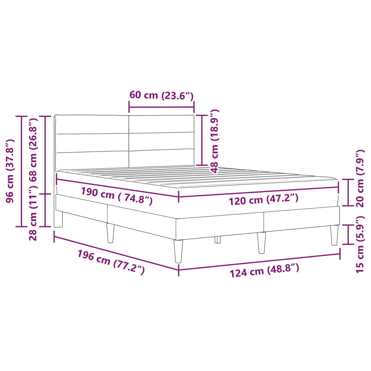 Struttura del letto Nero 120 x 190 cm Poliestere