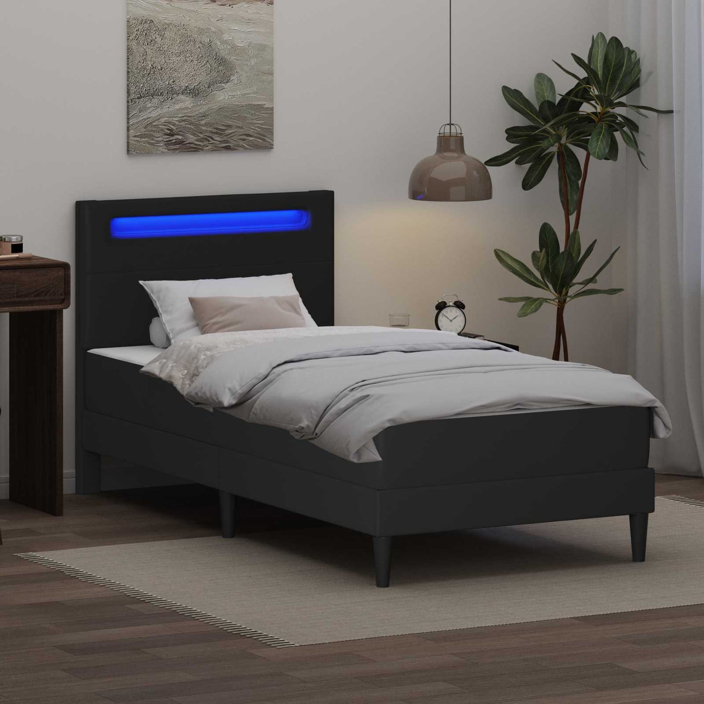 Struttura del letto con strisce LED Nero 90 x 190 cm Similpelle | homemem39