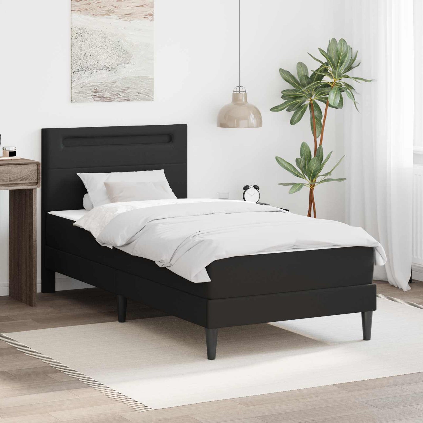 Struttura del letto con strisce LED Nero 90 x 190 cm Similpelle | homemem39