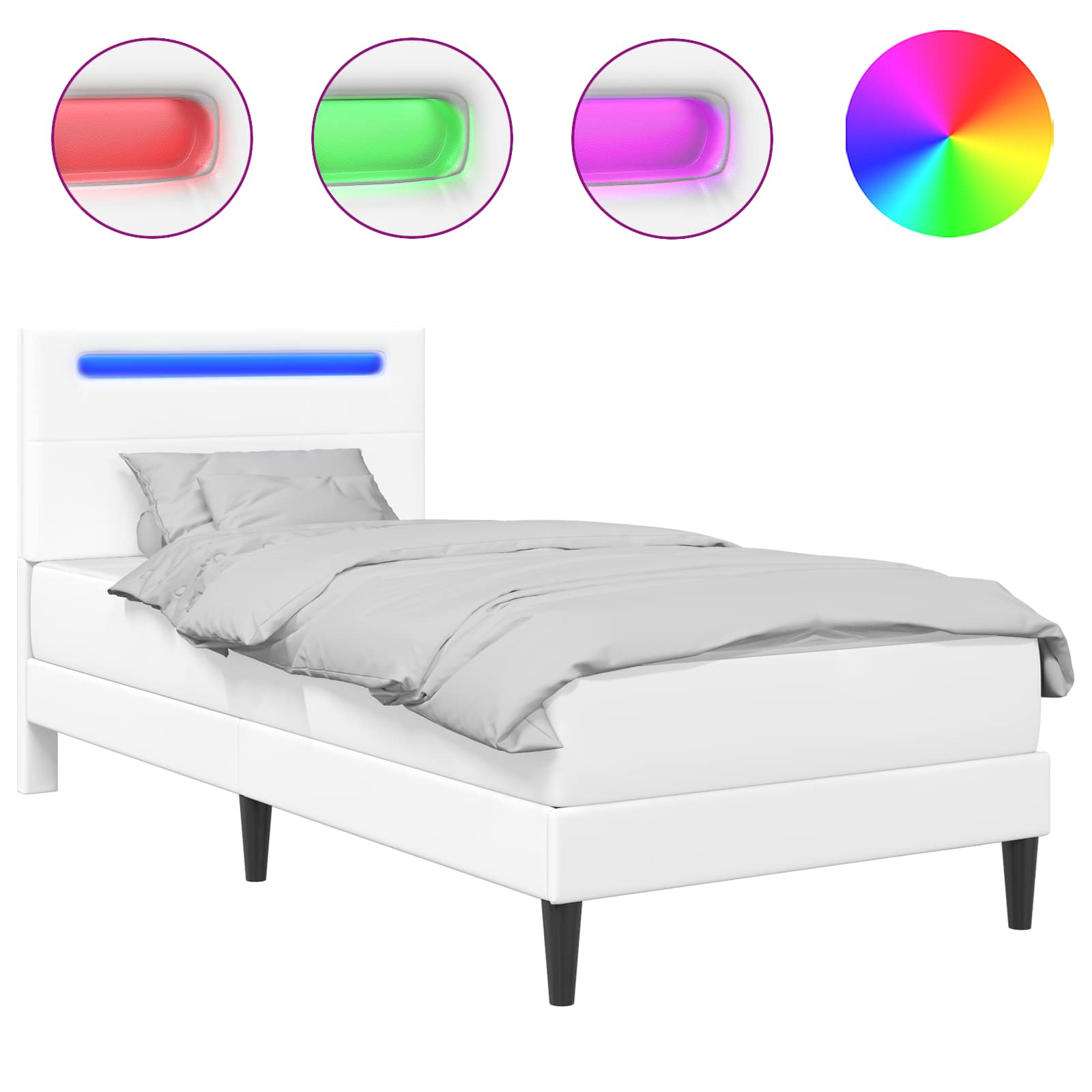Struttura del letto con testiera Bianco 90 x 190 cm Similpelle | homemem39