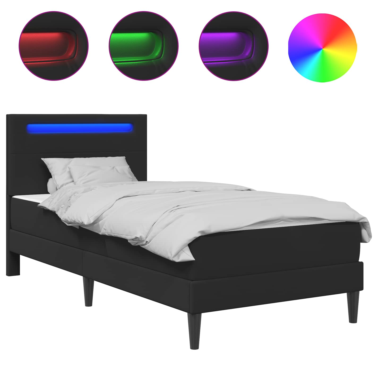 Struttura del letto con strisce LED Nero 90 x 200 cm Similpelle | homemem39