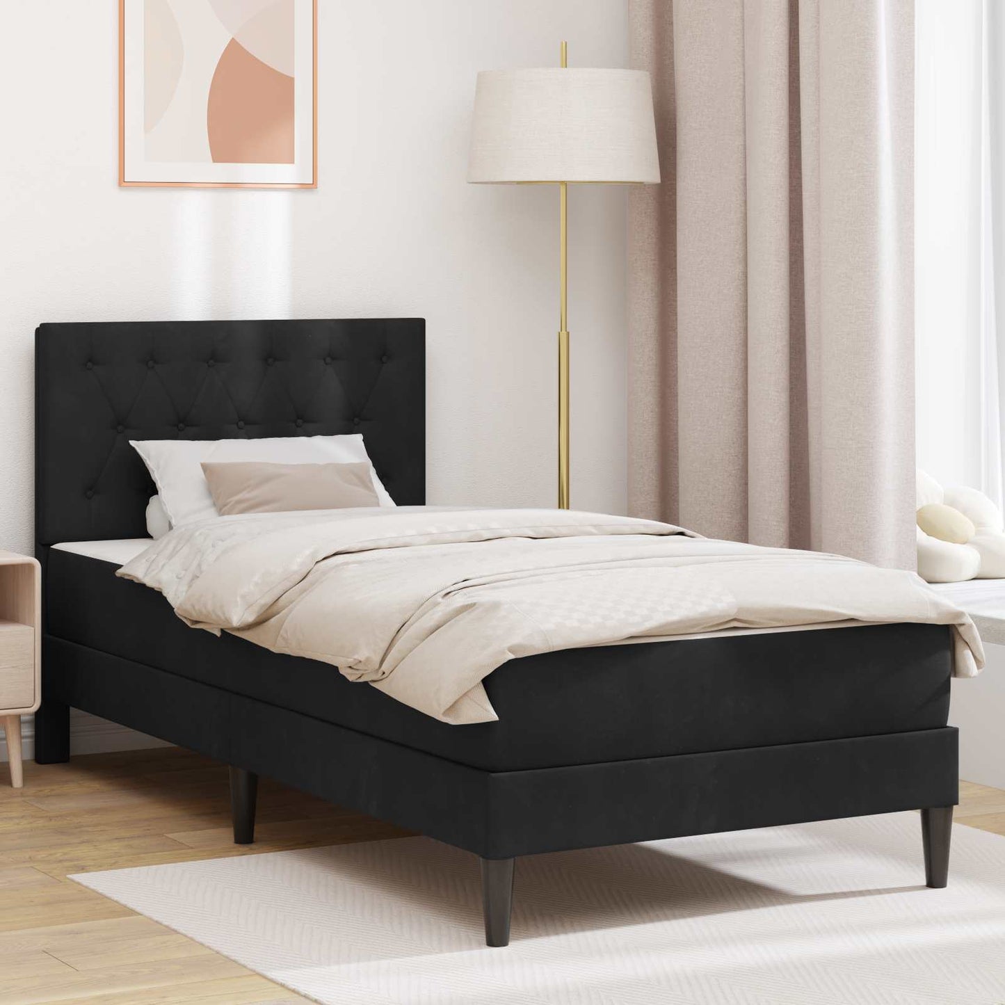 Struttura letto con materasso Nero 80 x 200 cm Velluto | homemem39