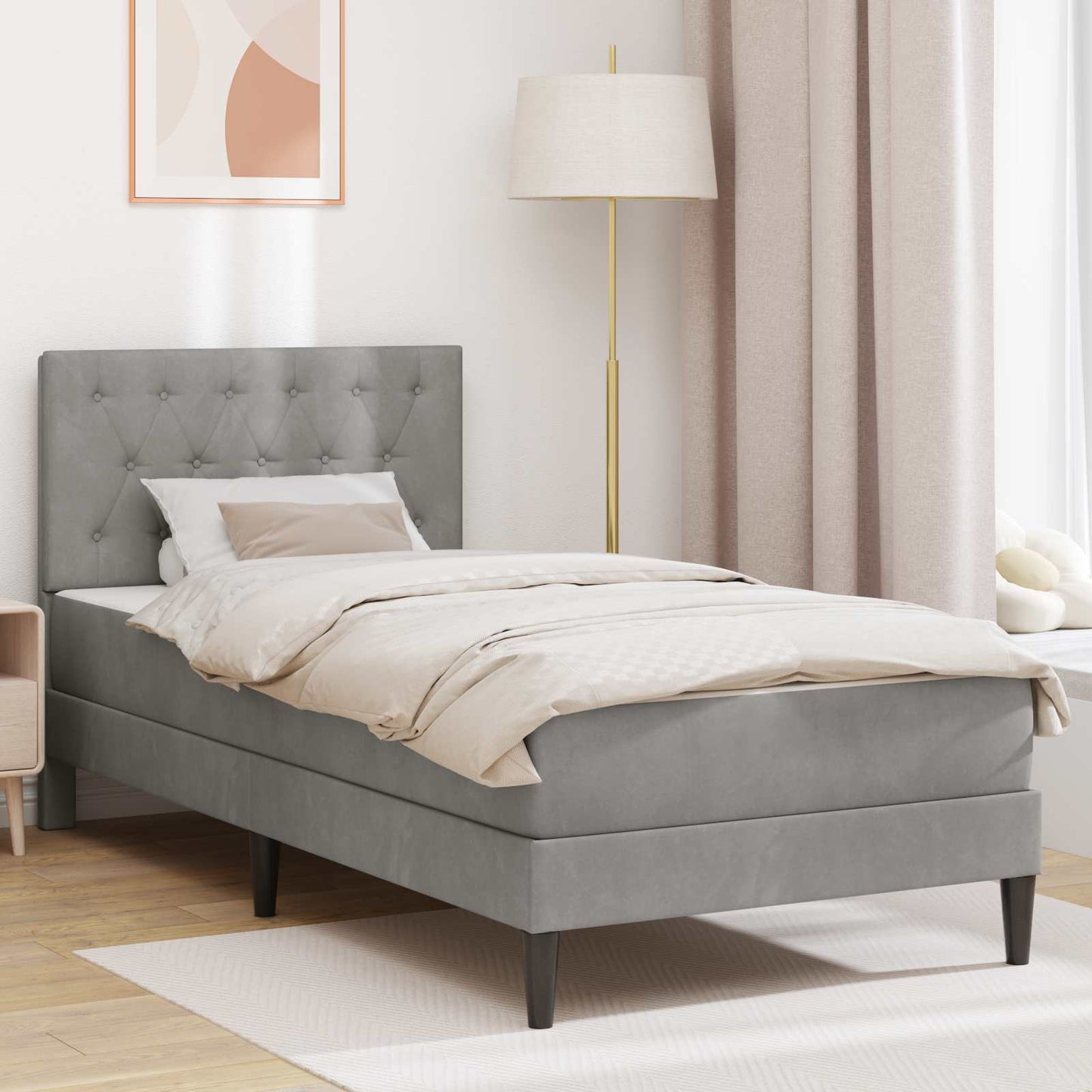 Struttura letto con materasso Grigio chiaro 90 x 190 cm Velluto | homemem39