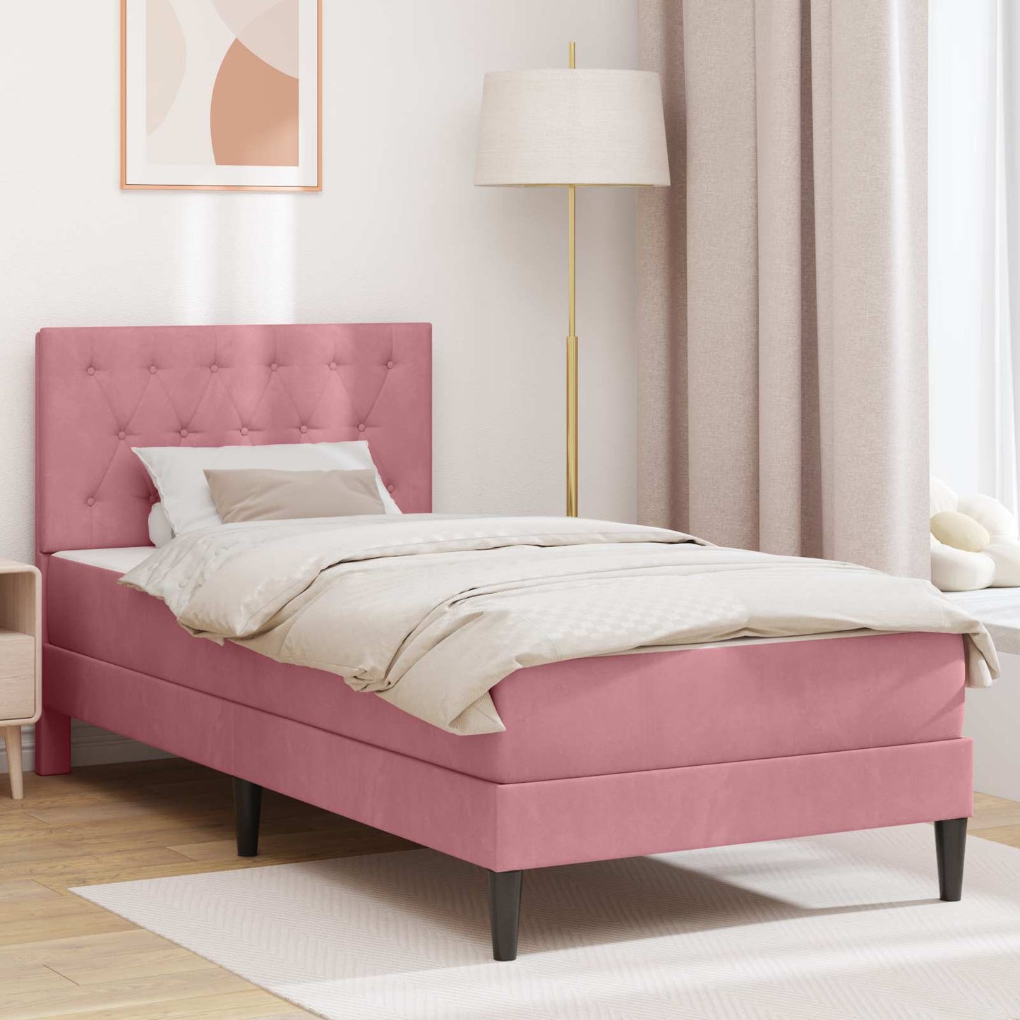 Struttura letto con materasso Rosa 90 x 200 cm Velluto | homemem39