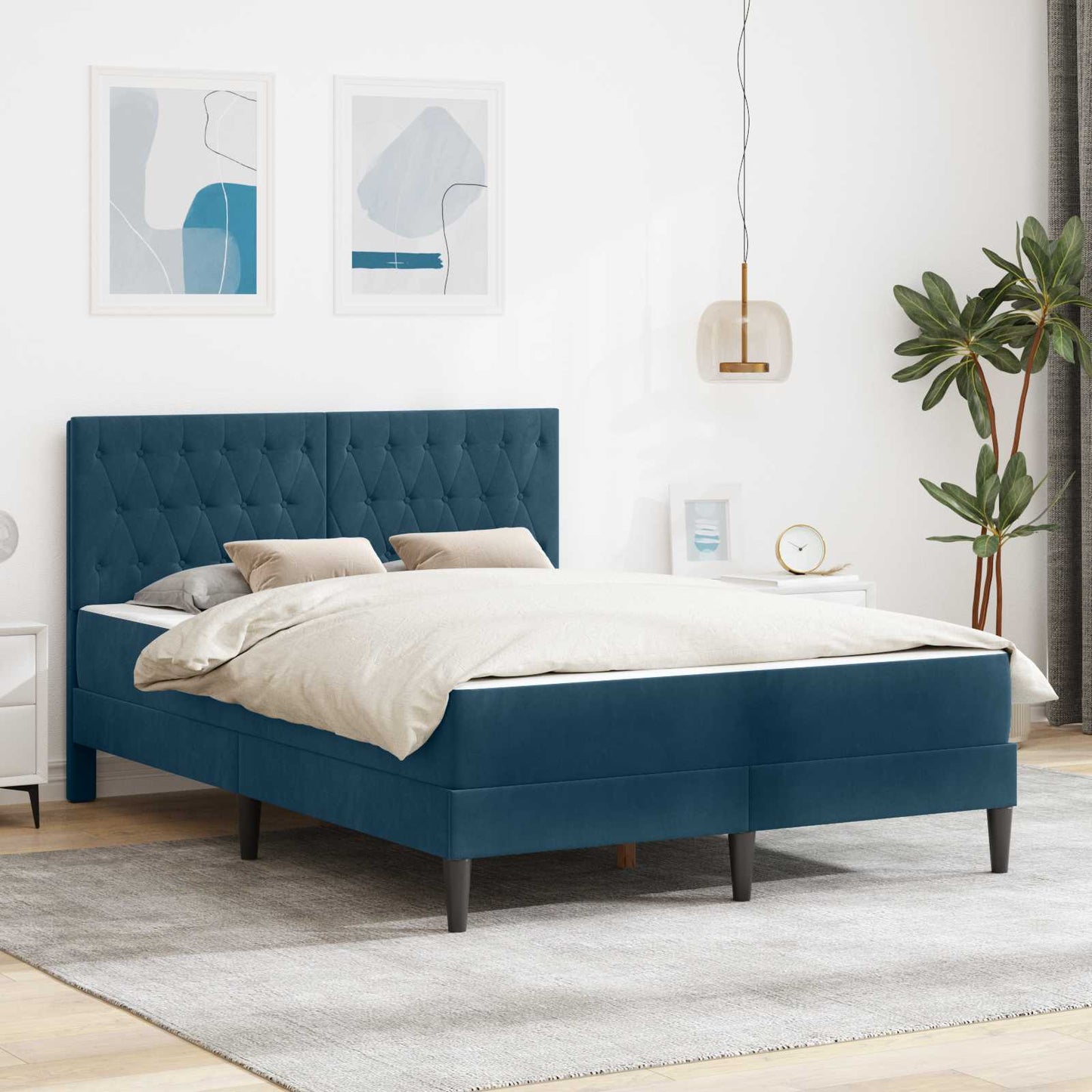 Struttura letto con materasso vidaXL Blu 120 x 190 cm Velluto | homemem39
