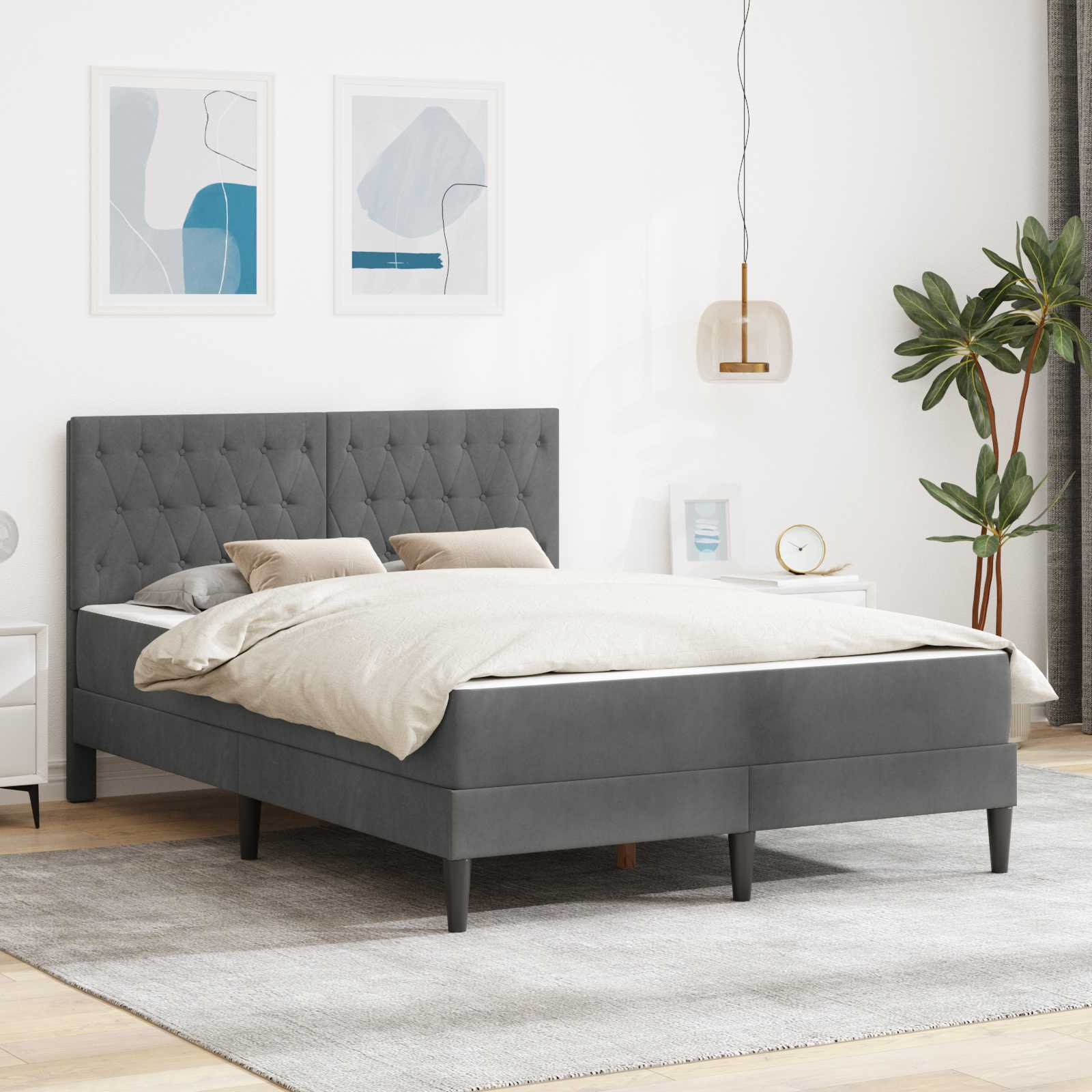 Struttura letto con materasso Grigio scuro 120 x 200 cm Velluto | homemem39