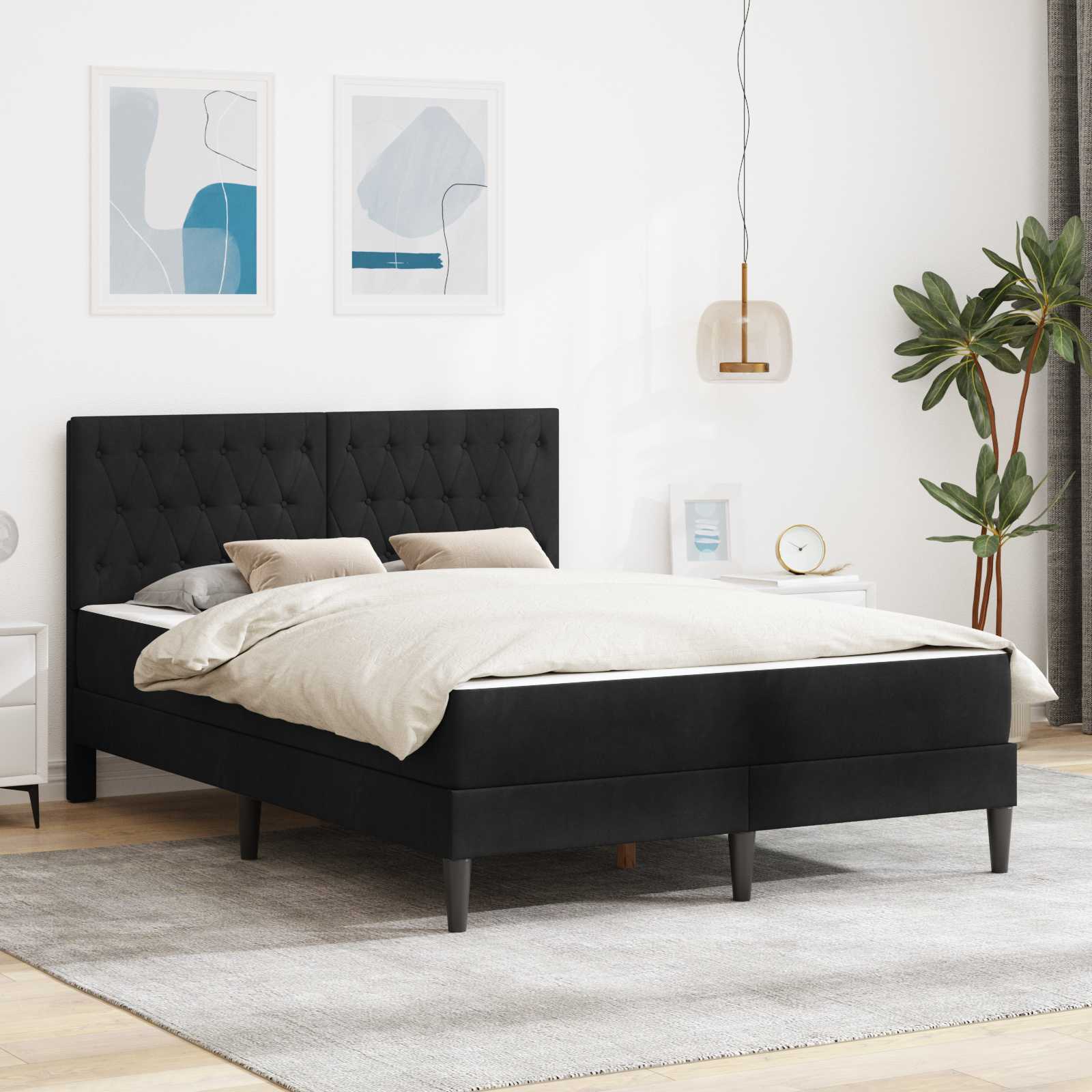 Struttura letto con materasso Nero 160 x 200 cm Velluto | homemem39