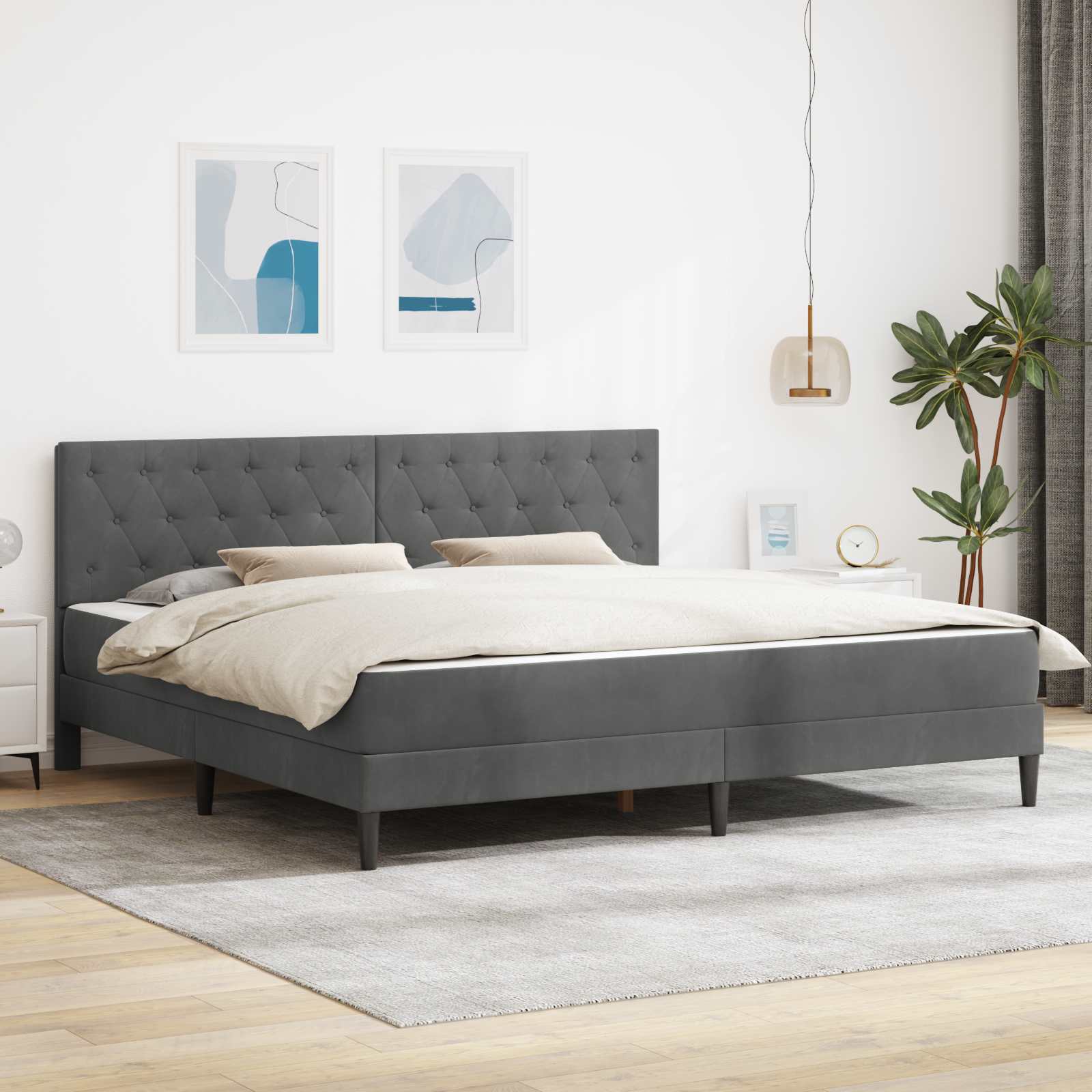 Struttura letto con materasso Grigio scuro 200 x 200 cm Velluto | homemem39