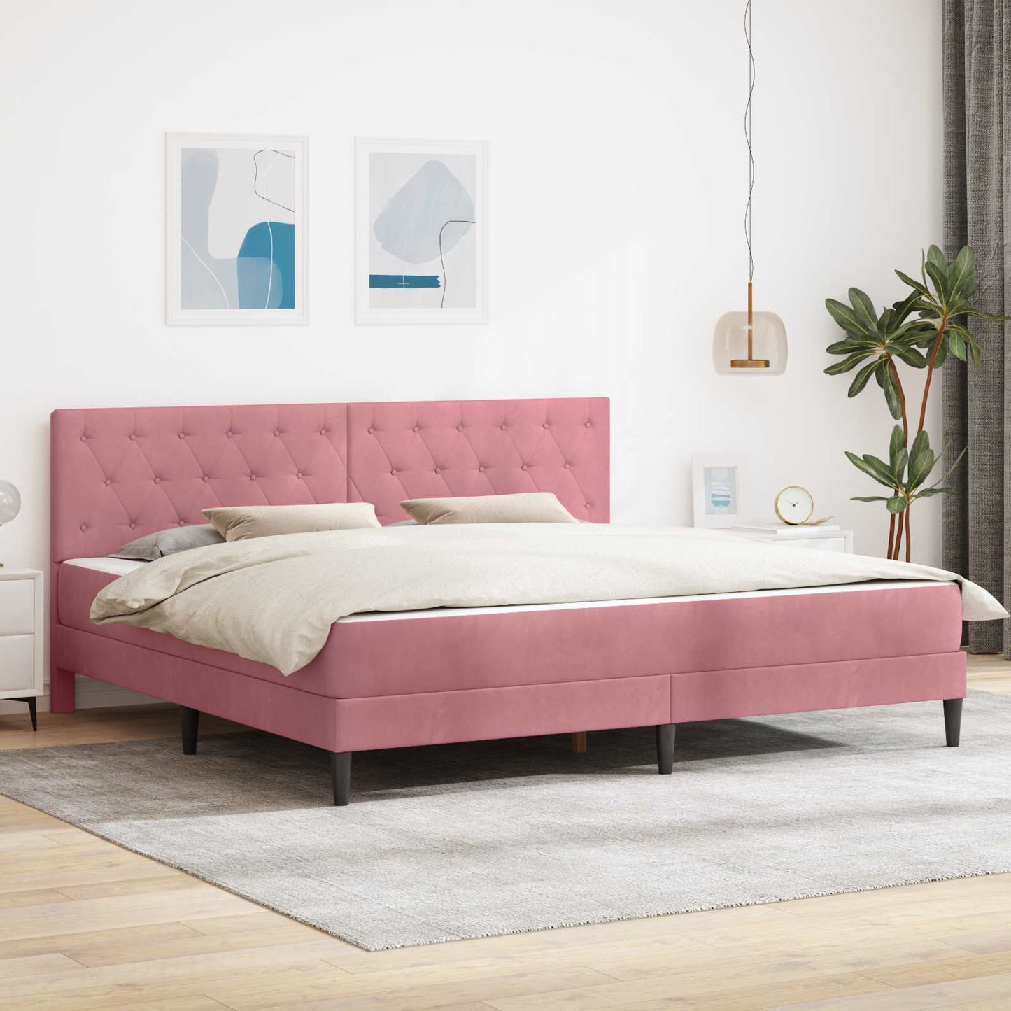 Struttura letto con materasso Rosa 200 x 200 cm Velluto | homemem39