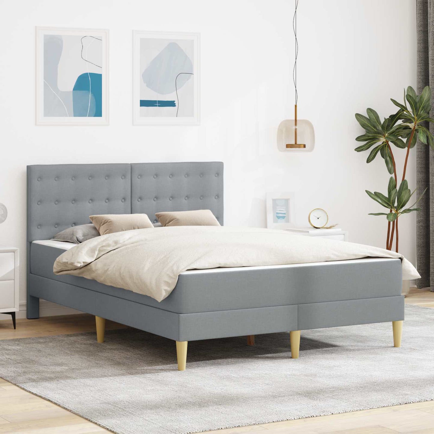 Struttura letto con materasso Grigio chiaro 140 x 190 cm | homemem39