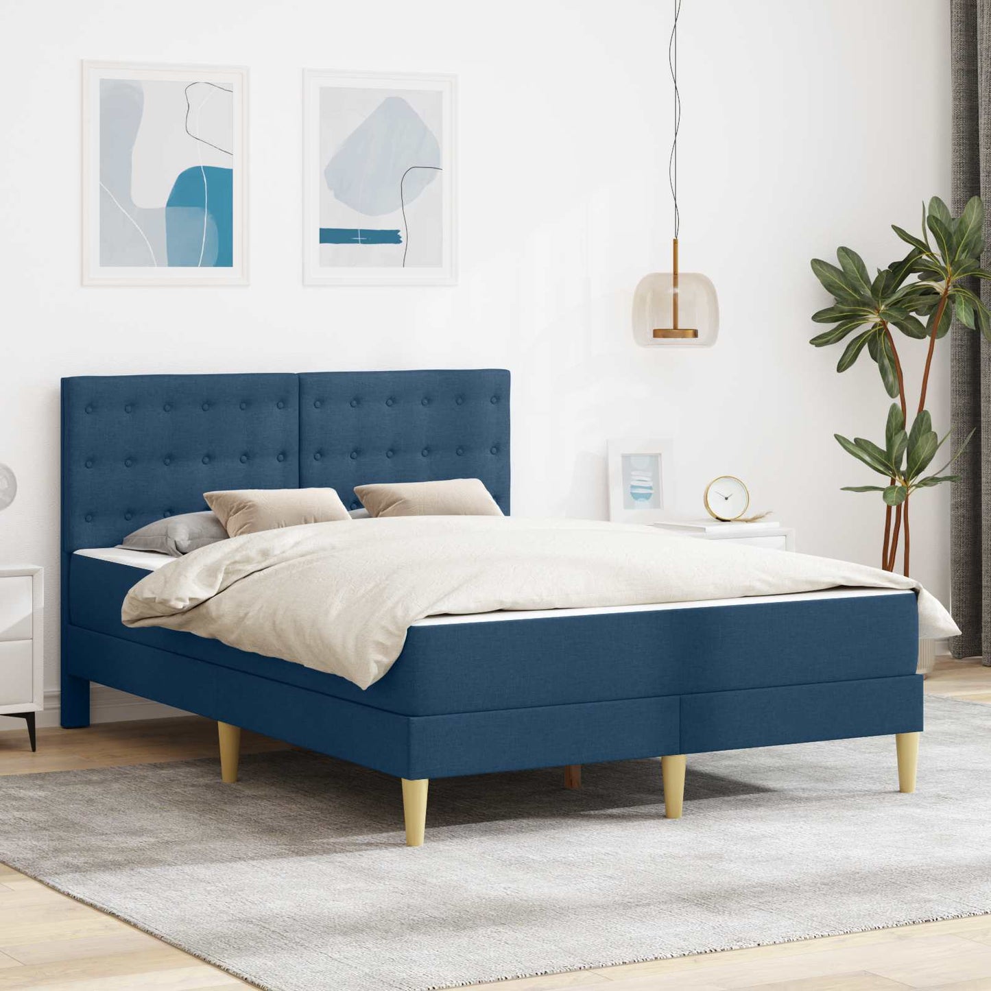 Struttura letto con materasso Blu 140 x 190 cm Tessuto | homemem39