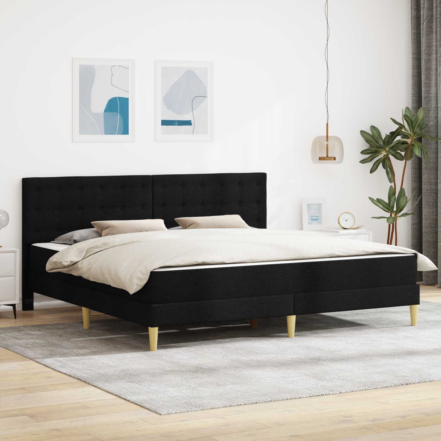 Struttura letto con materasso Nero 180 x 200 cm Tessuto | homemem39