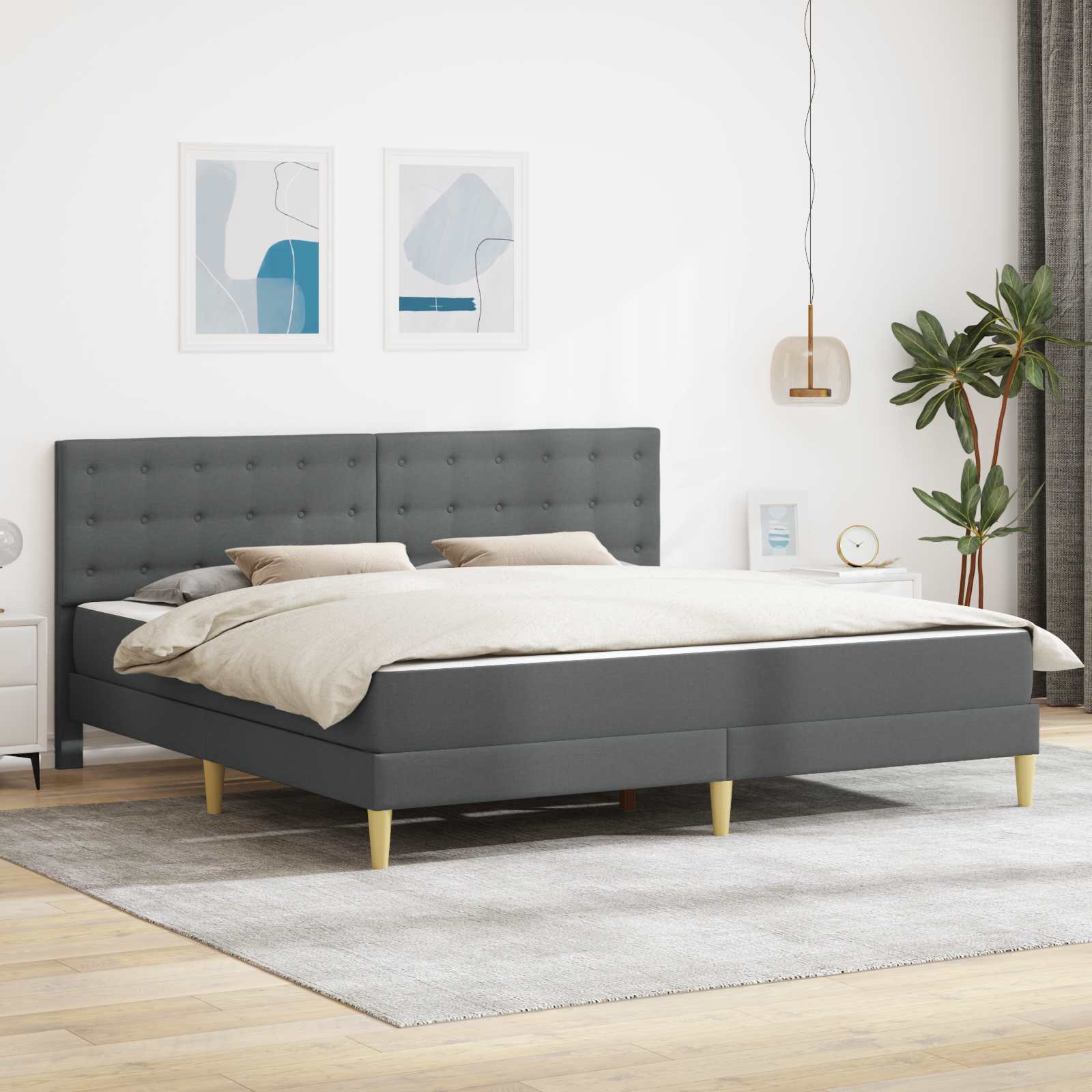 Struttura letto con materasso Grigio scuro 200 x 200 cm Tessuto | homemem39