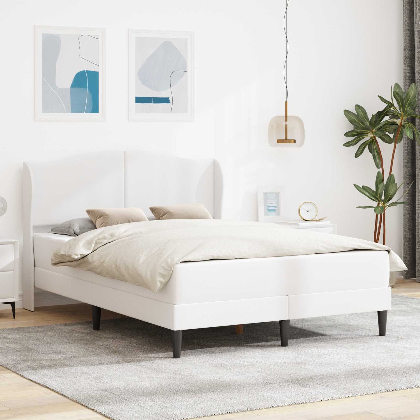 Struttura del letto con testiera Bianco 140 x 190 cm Similpelle | homemem39