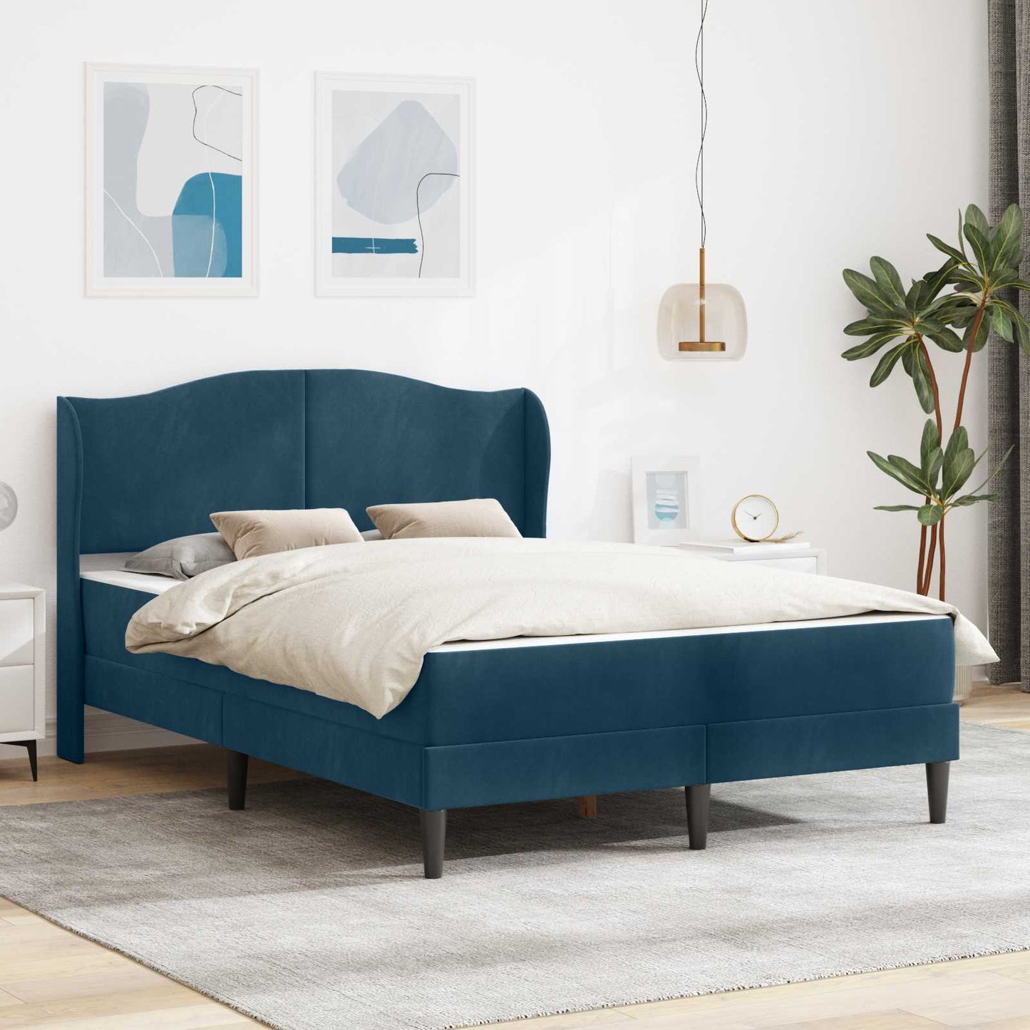 Struttura del letto con testiera Blu 140 x 200 cm Velluto | homemem39