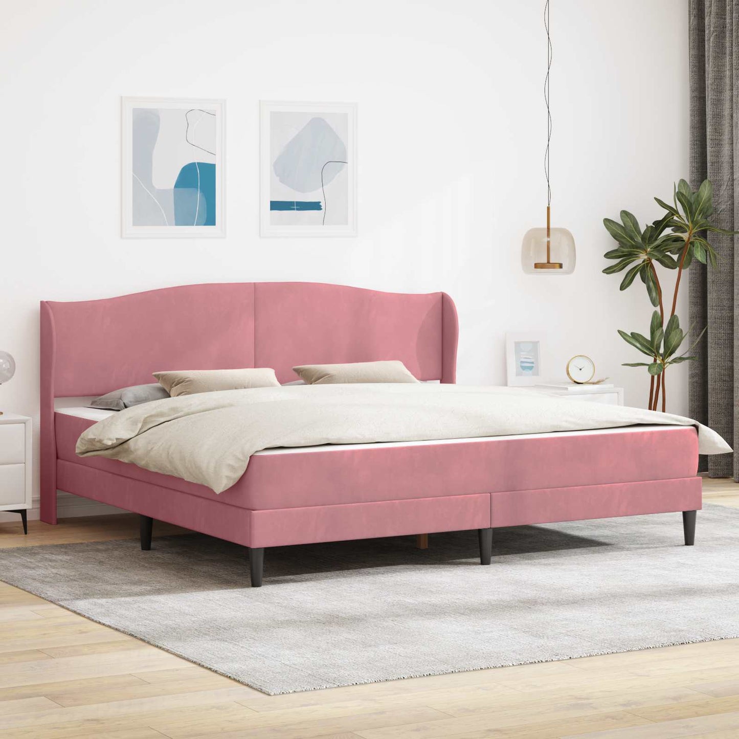 Struttura del letto con testiera Rosa 200 x 200 cm Velluto | homemem39