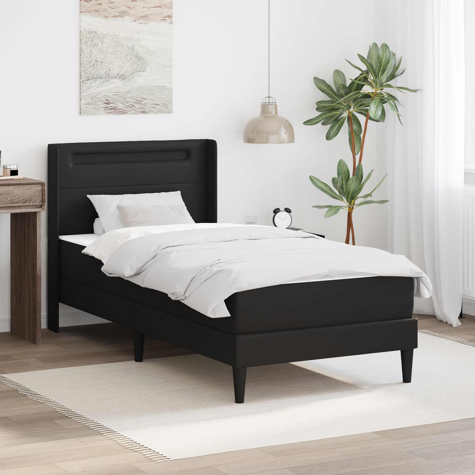 Struttura del letto con strisce LED Nero 90 x 190 cm Similpelle | homemem39