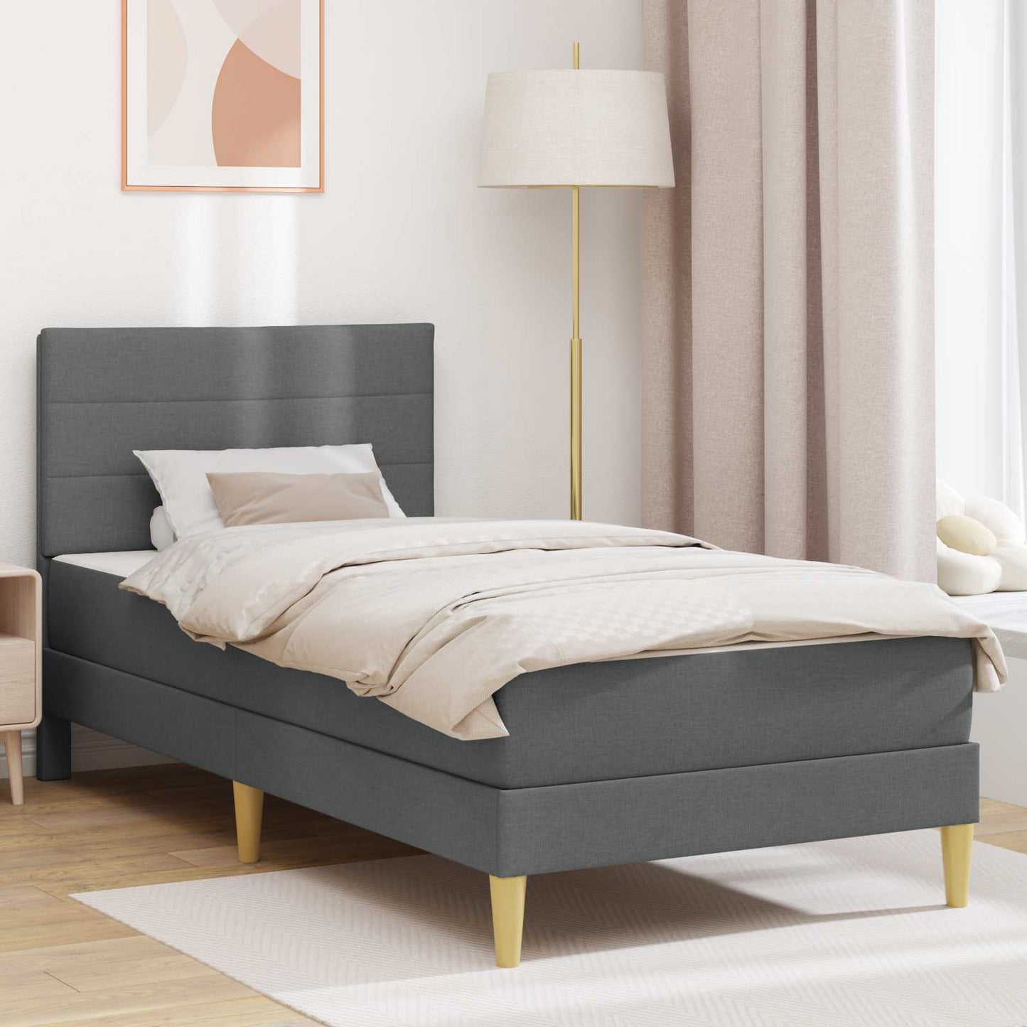 Struttura letto con materasso Grigio scuro 90 x 190 cm Tessuto | homemem39