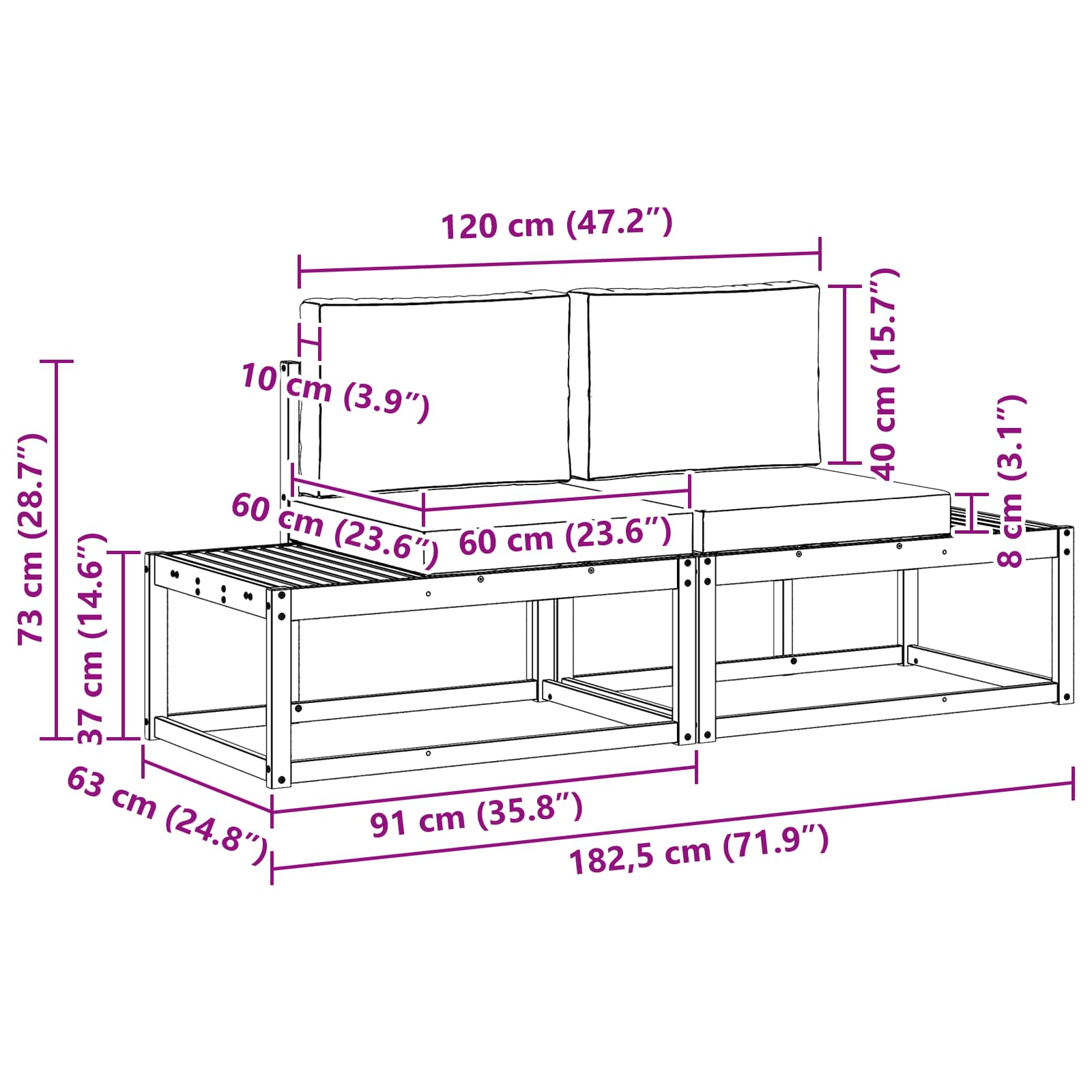 Divano da Esterno 2 Pezzo Bianco Legno di Acacia Massello | homemem39