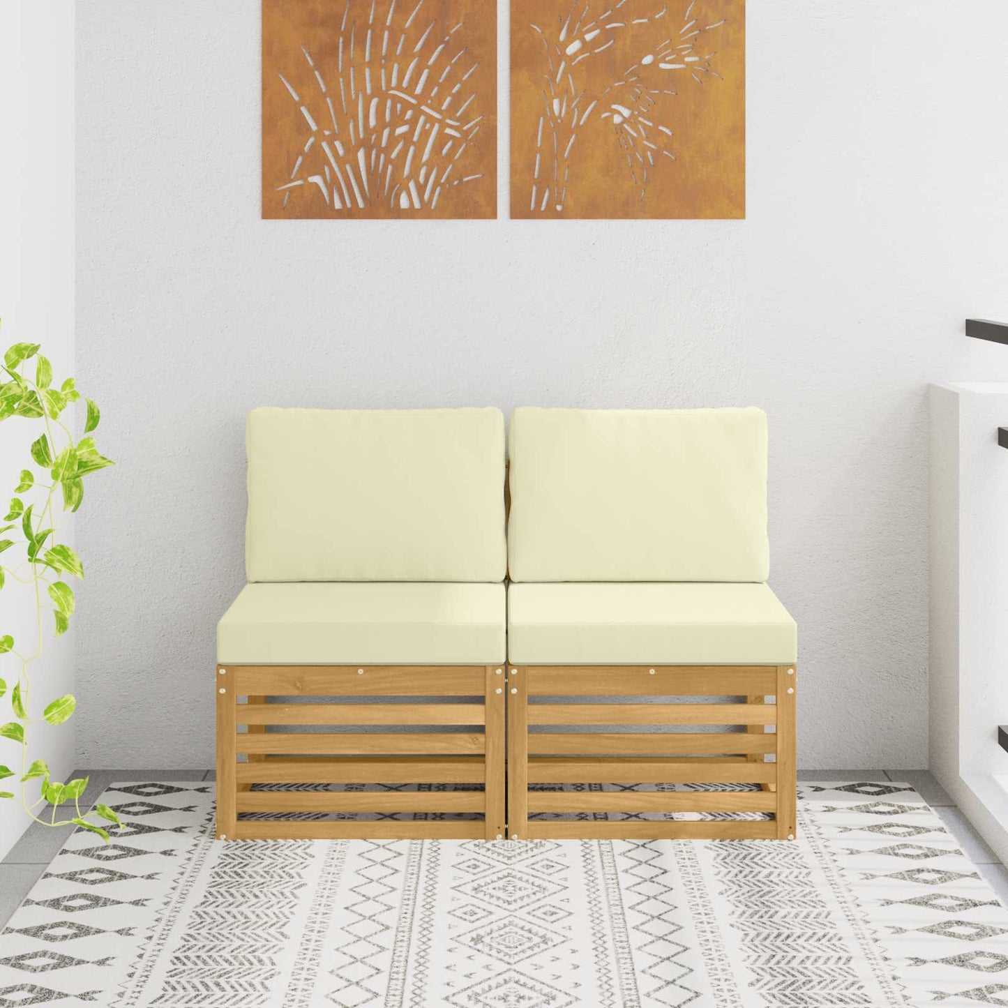 2 Pezzo Divano centrale per esterno Legno di Acacia Massello