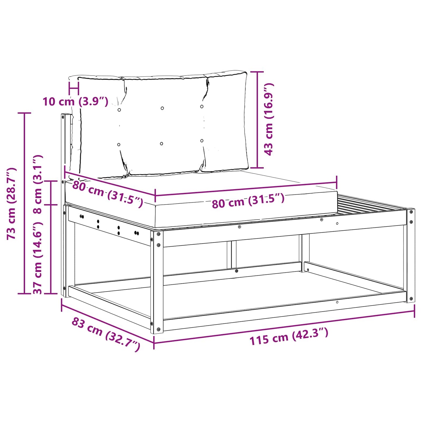 Divano da Esterno Bianco 115 x 83 x 73 cm Poliestere | homemem39