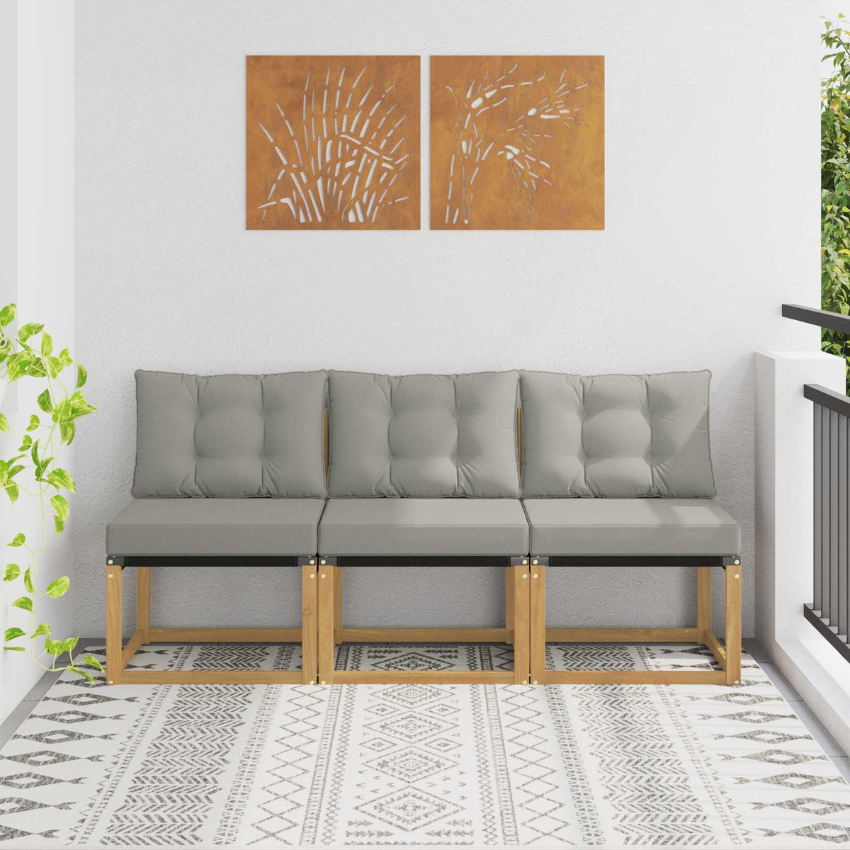 2 Pezzo Divano centrale per esterno Naturale 158 x 83 x 73 cm