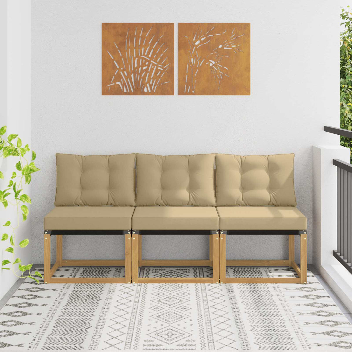 2 Pezzo Divano centrale per esterno Naturale 158 x 83 x 73 cm