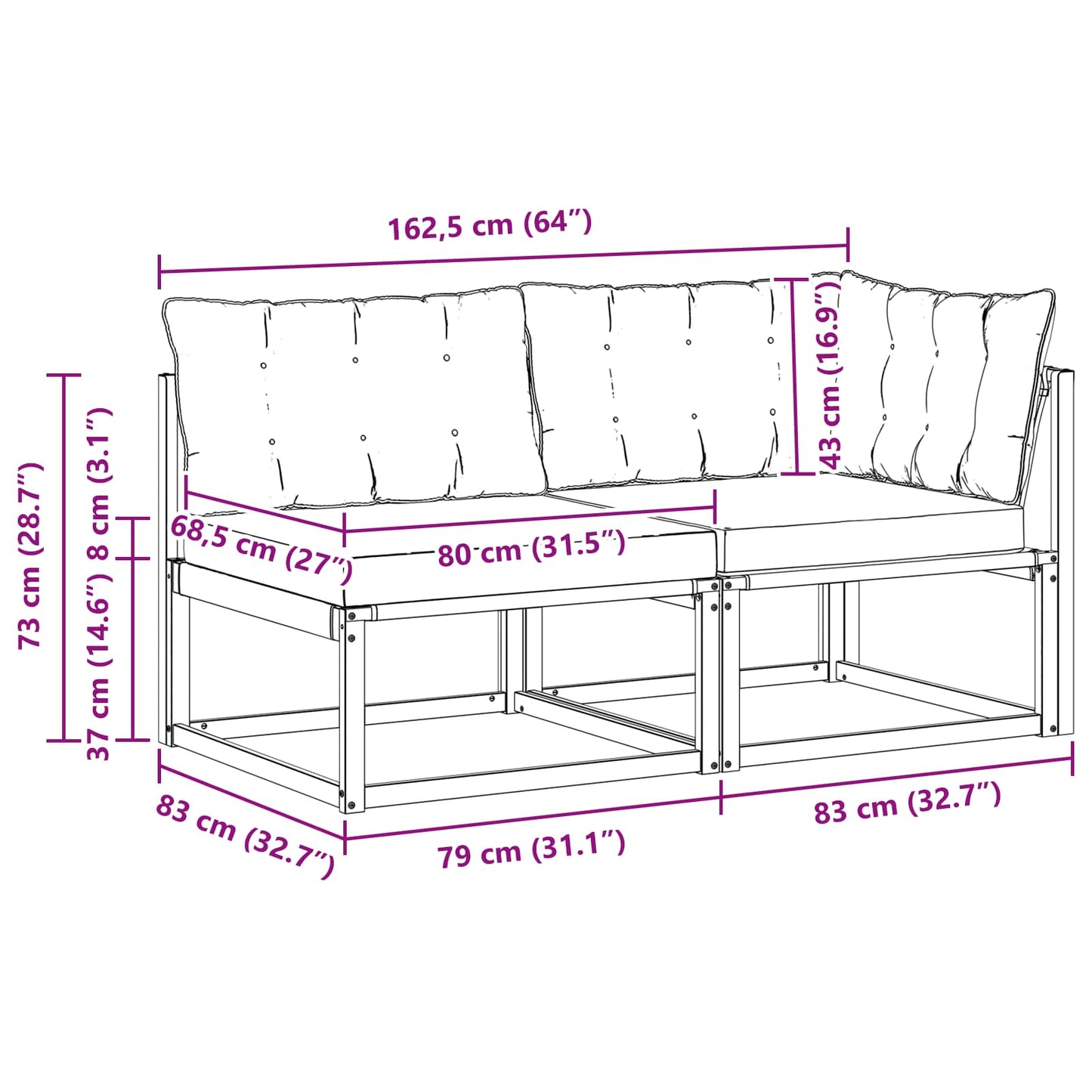 Unità Divano Sezionale con cuscino Bianco 162,5 x 83 x 73 cm | homemem39