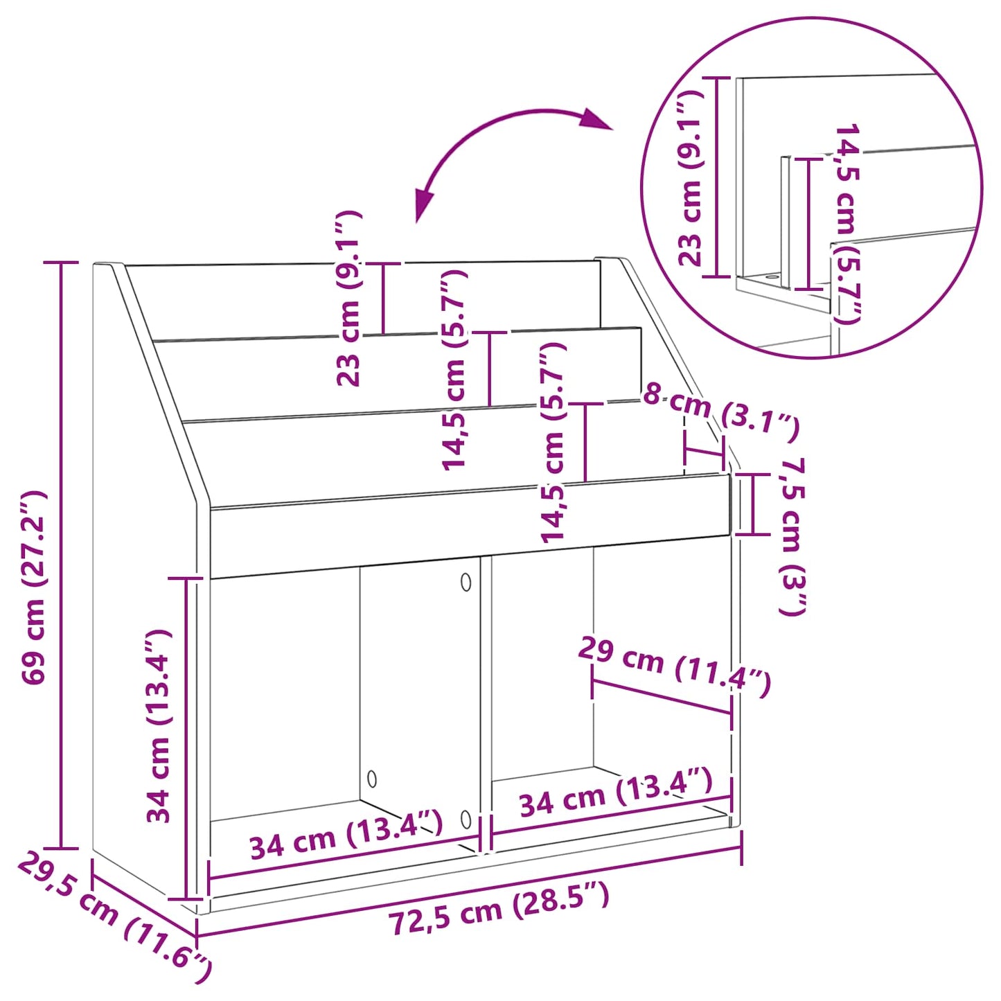 Libreria per Bambini Rovere fumé 72,5 x 29,5 x 69 cm