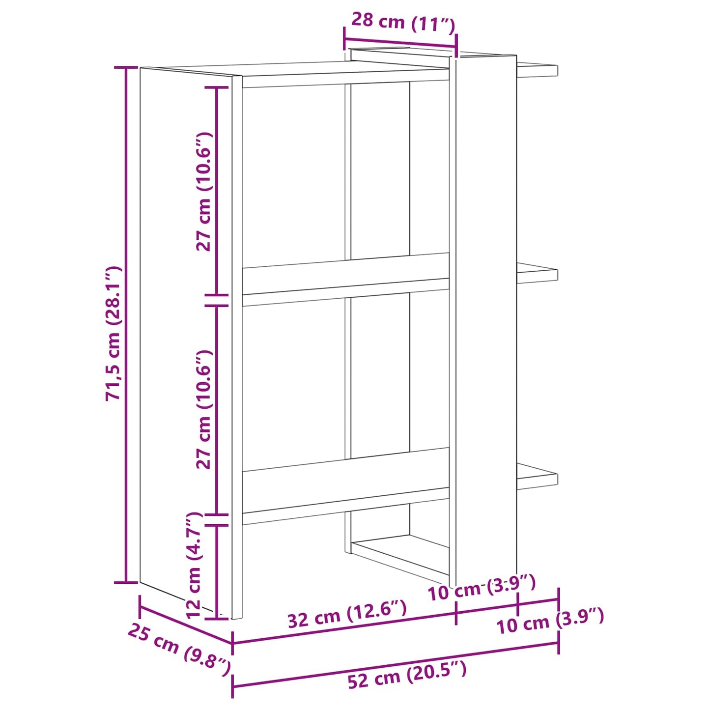 Libreria Bianco 52 x 25 x 71,5 cm Legno multistrato
