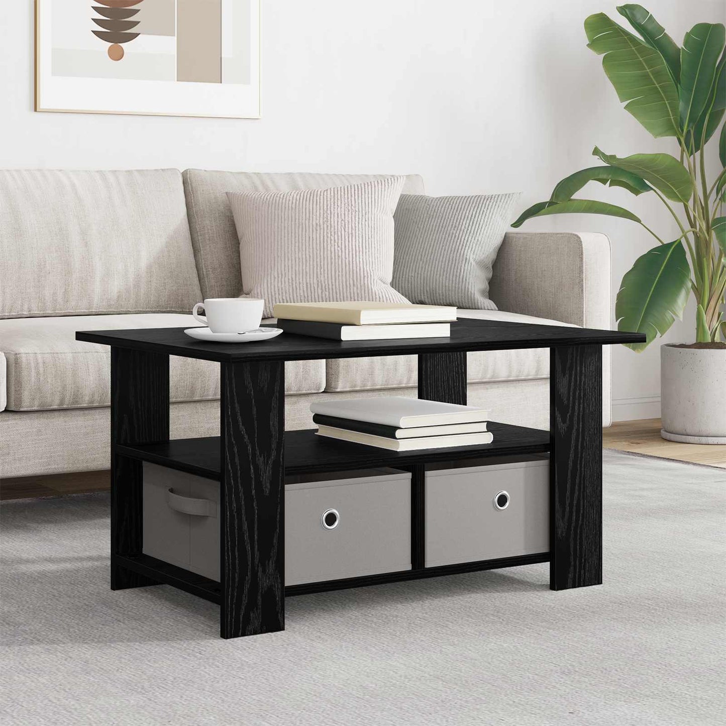 Tavolino da salotto con cassetto Rovere Nero 77 x 55 x 42 cm | homemem39
