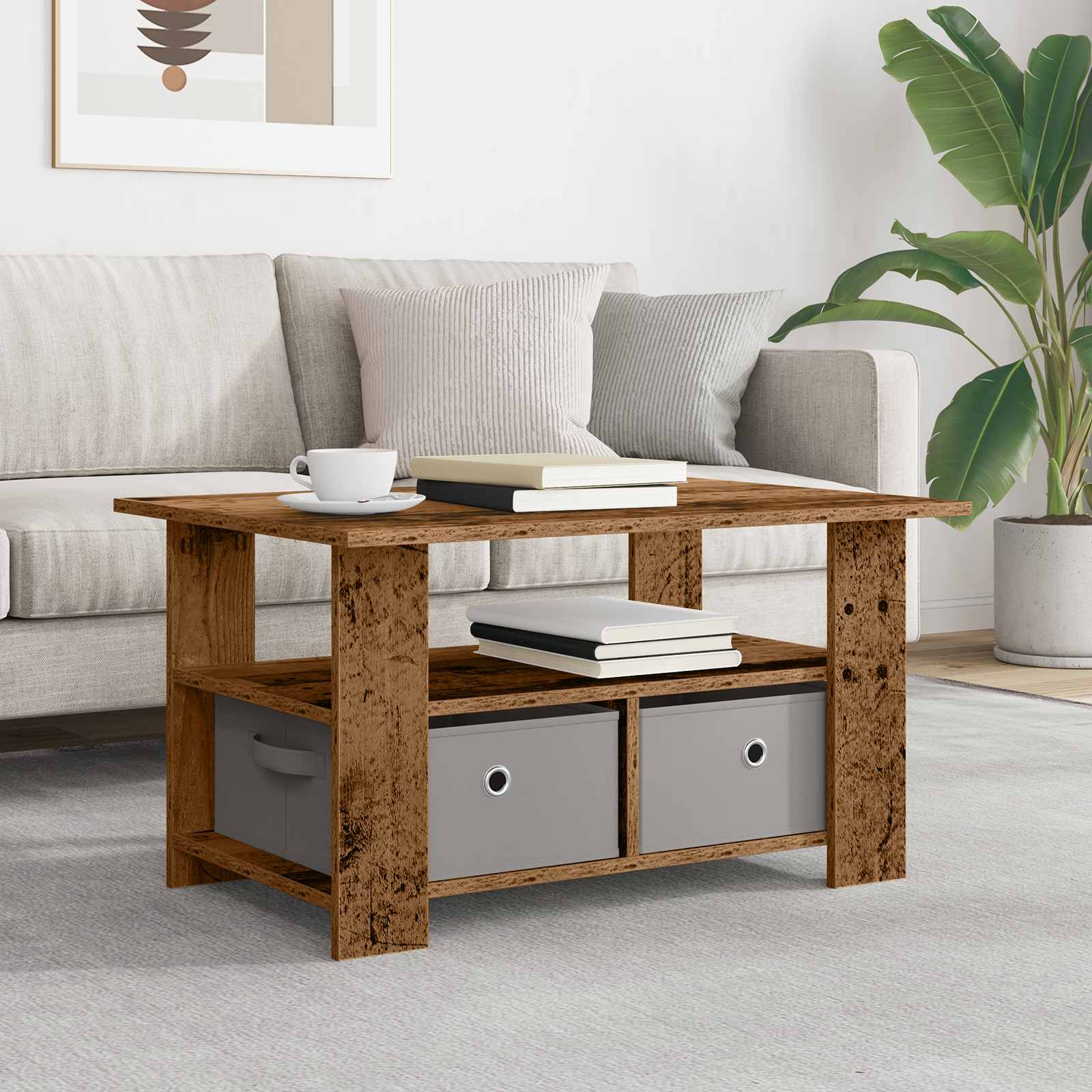 Tavolino da salotto con cassetto Legno vecchio 77 x 55 x 42 cm | homemem39