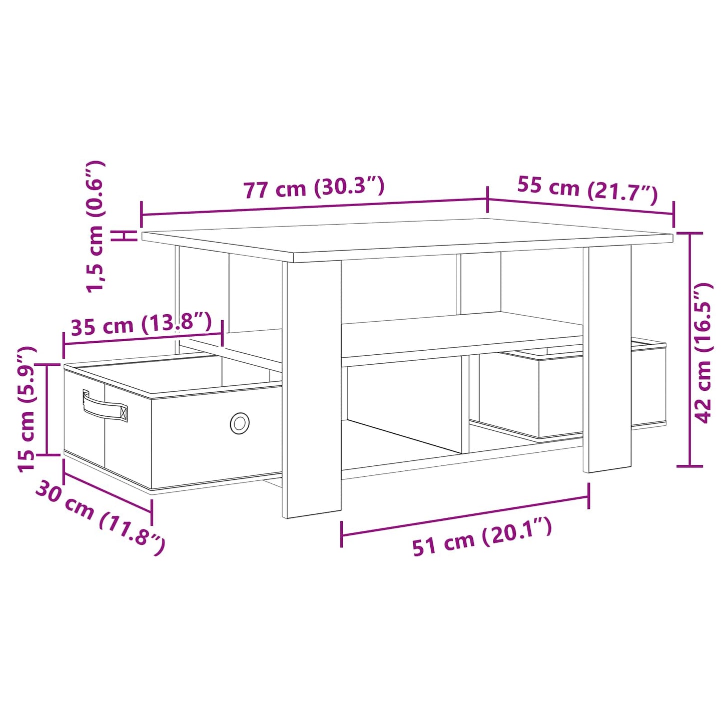 Tavolino da salotto con cassetto Legno vecchio 77 x 55 x 42 cm