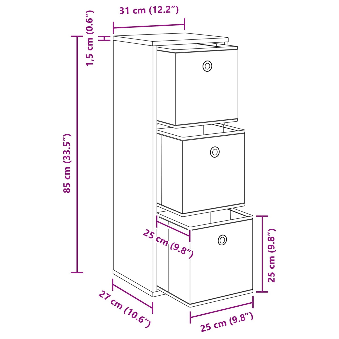 Credenza con cassetto Grigio Sonoma 30,5 x 27 x 84,5 cm
