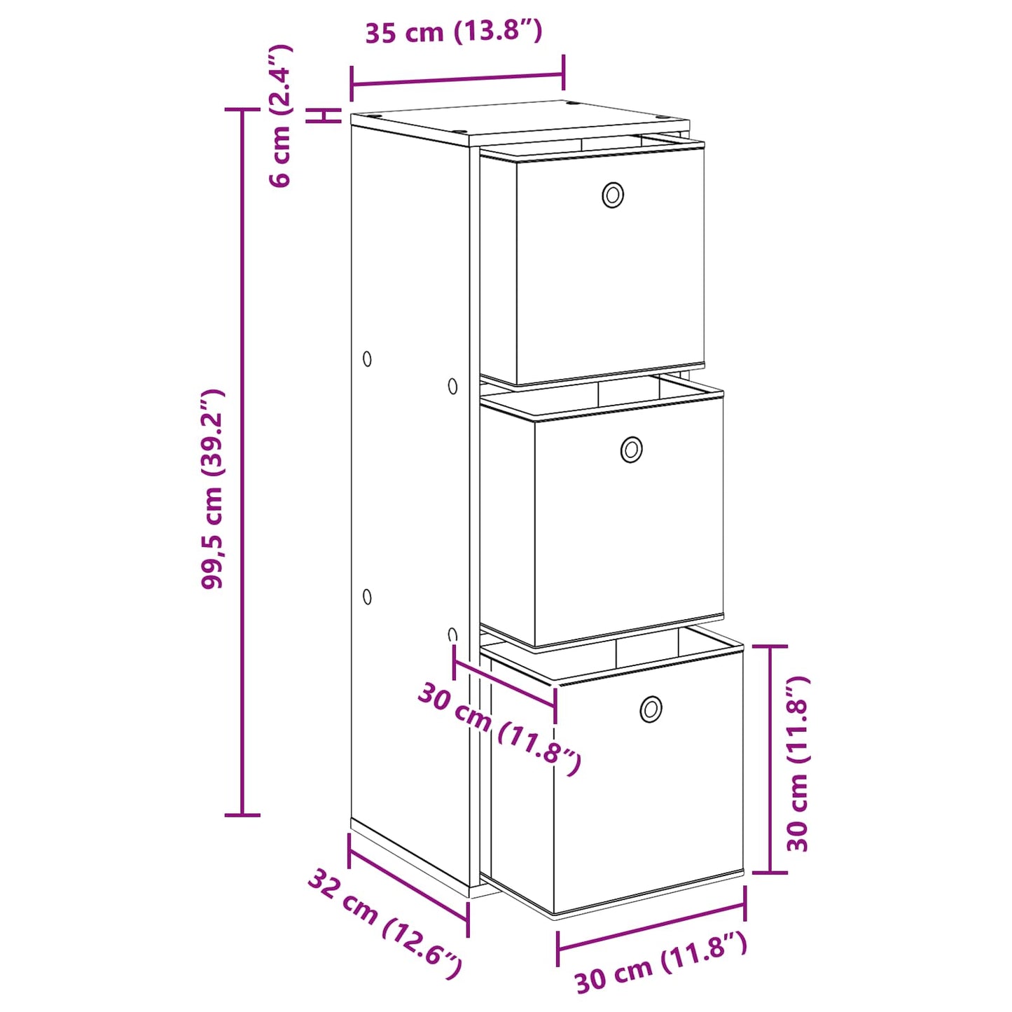 Credenza con cassetto Rovere Sonoma 35 x 32 x 99,5 cm