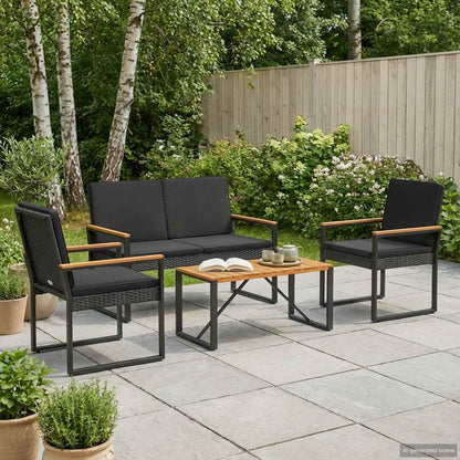Set Mobili da Esterno con cuscino 4 pcs Nero polyrattan | homemem39