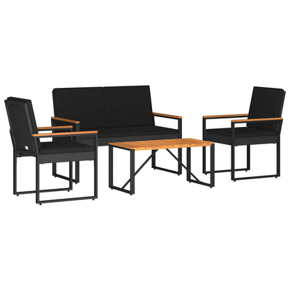 Set Mobili da Esterno con cuscino 4 pcs Nero polyrattan | homemem39