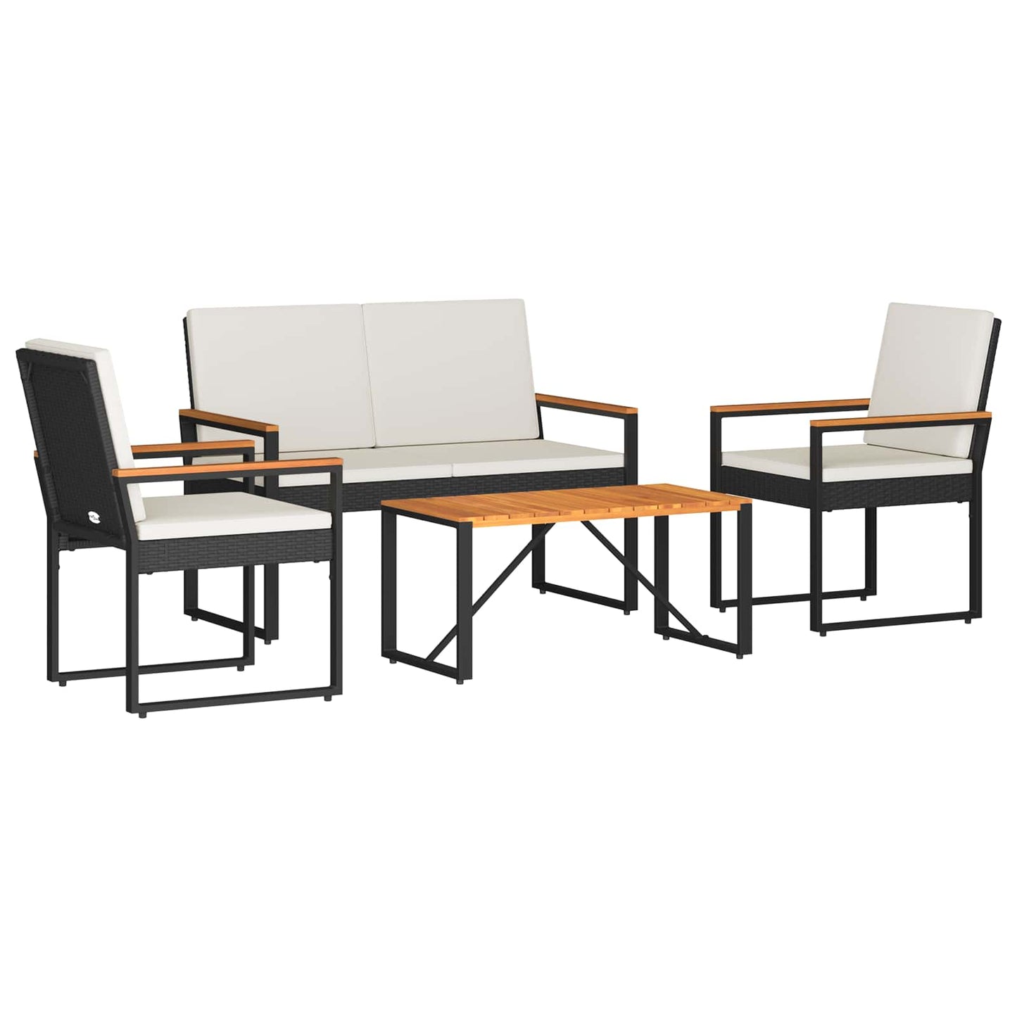 Set Mobili da Esterno 4 pcs Nero e Bianco Crema polyrattan | homemem39
