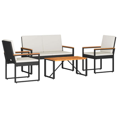 Set Mobili da Esterno 4 pcs Nero e Bianco Crema polyrattan | homemem39