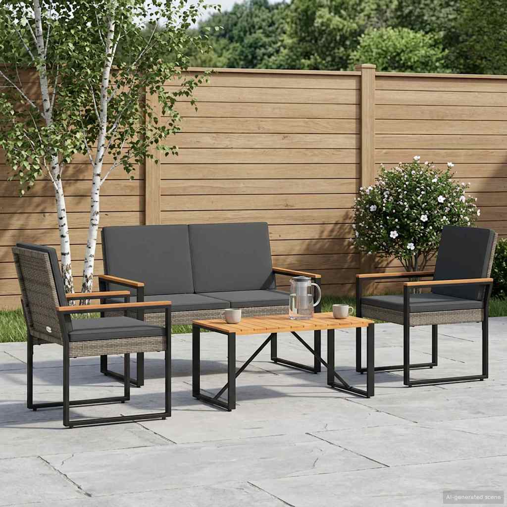 Set Mobili da Esterno 4 pcs Grigio e Grigio Scuro polyrattan | homemem39