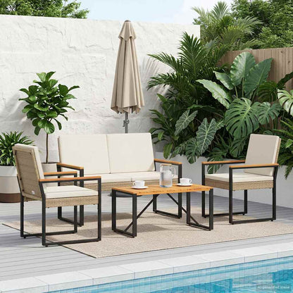 Set Mobili da Esterno 4 pcs Beige e Bianco Crema polyrattan | homemem39