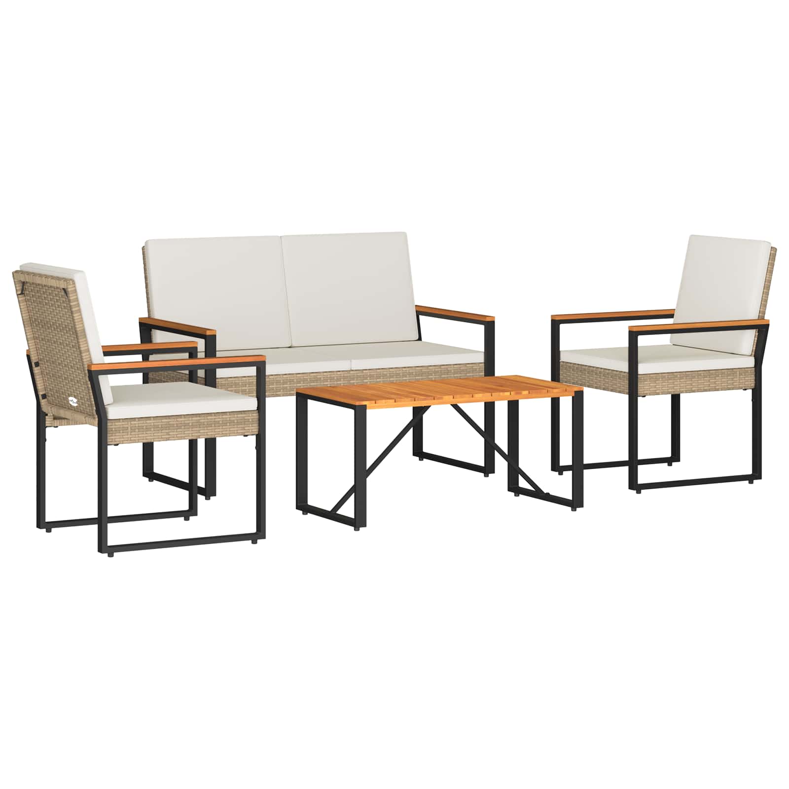 Set Mobili da Esterno 4 pcs Beige e Bianco Crema polyrattan | homemem39