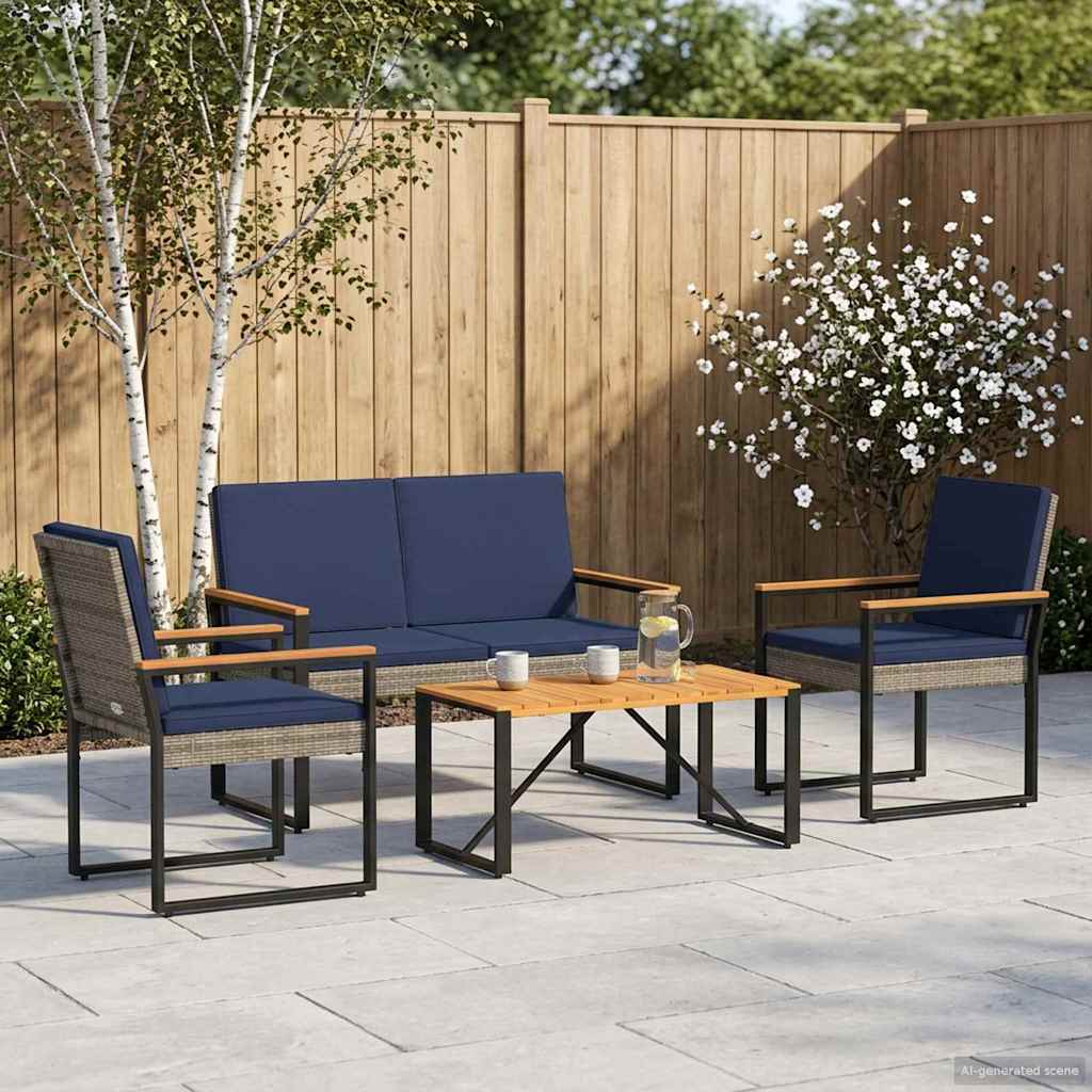 Set Mobili da Esterno 4 pcs Grigio e Blu Navy polyrattan | homemem39
