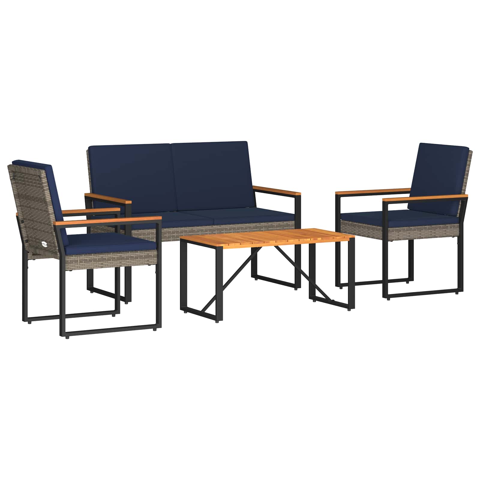 Set Mobili da Esterno 4 pcs Grigio e Blu Navy polyrattan | homemem39