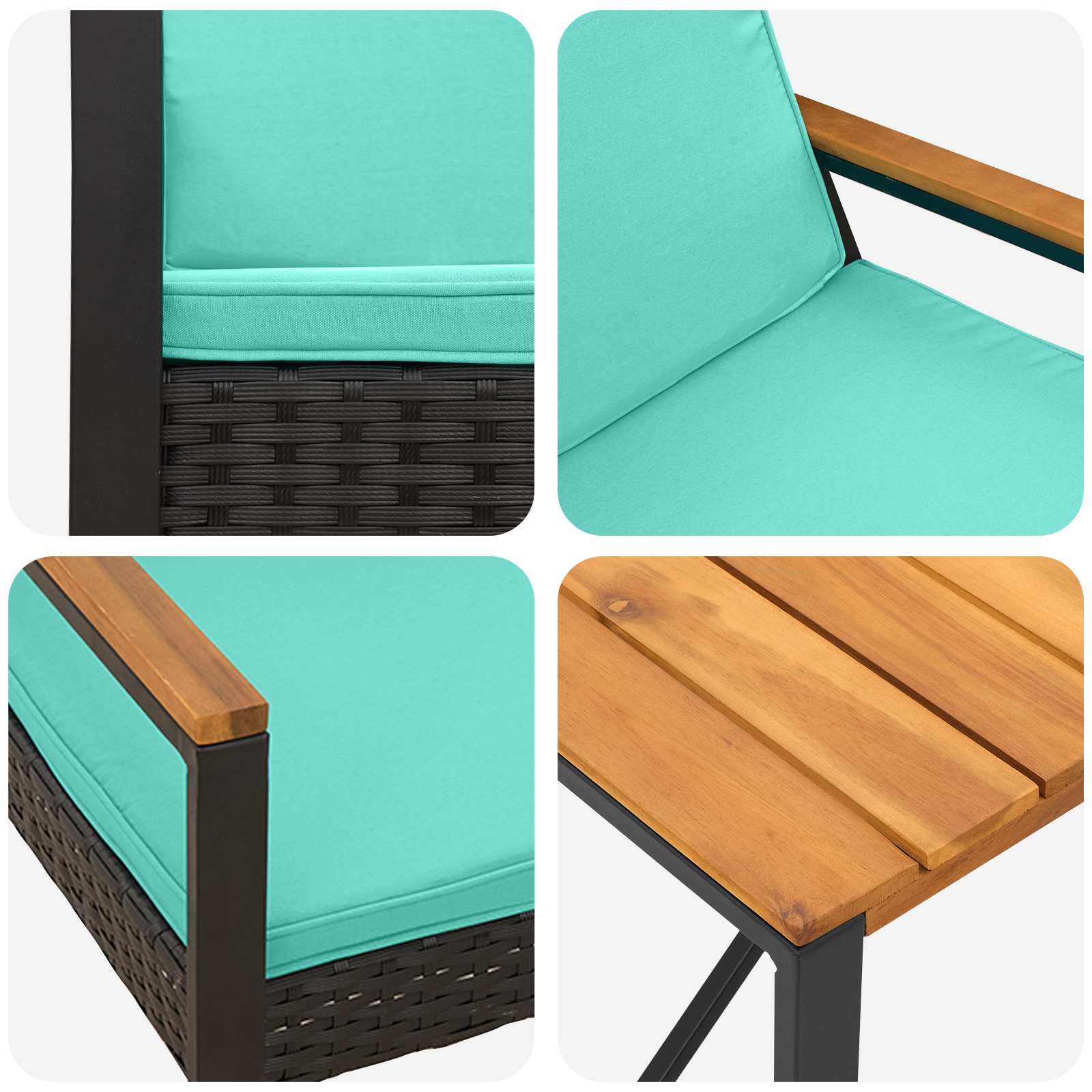 Set Mobili da Esterno 4 pcs Nero e Turchese polyrattan | homemem39