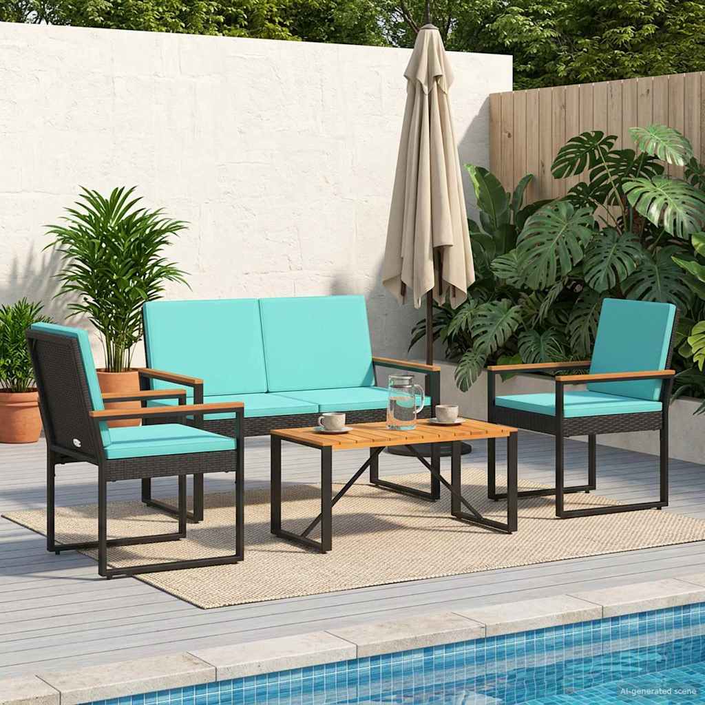 Set Mobili da Esterno 4 pcs Nero e Turchese polyrattan | homemem39
